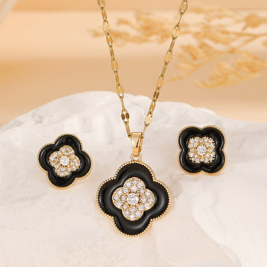 Elegant flower necklace and earrings set studded with zircon