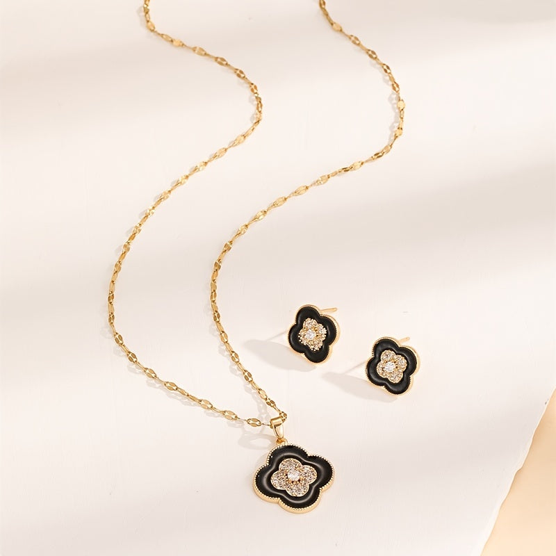 Elegant flower necklace and earrings set studded with zircon