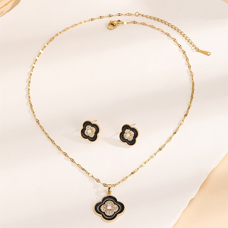 Elegant flower necklace and earrings set studded with zircon